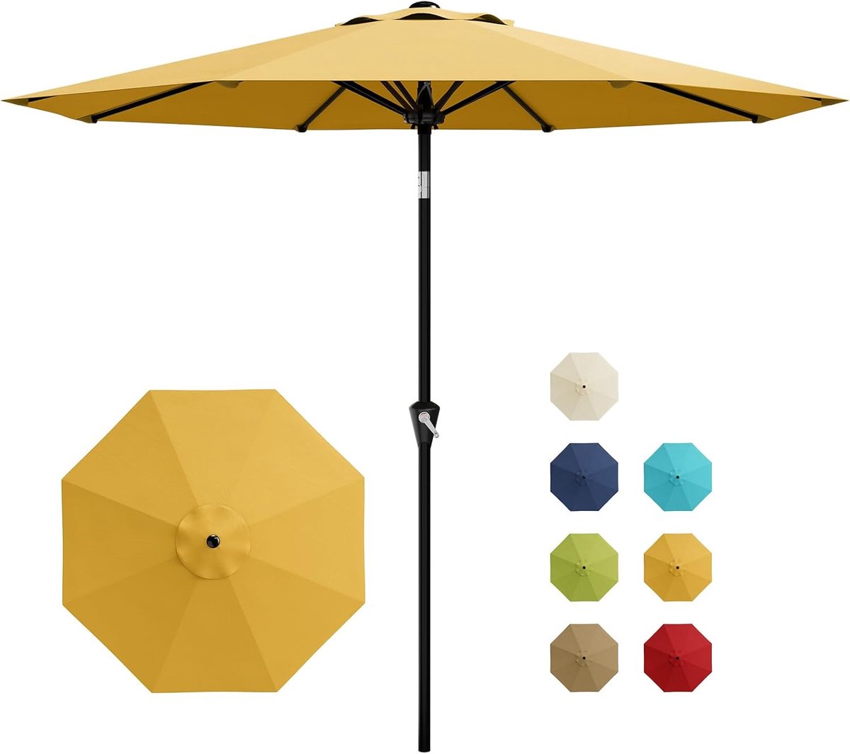 Luxe Stokparasol - Ø 300 cm (10FT) - Kantelbaar met Drukknop - Met Slinger - UV-bestendig & Waterafstotend - 8 Stevige Baleinen - Tuinparasol - geel (6950000142795)