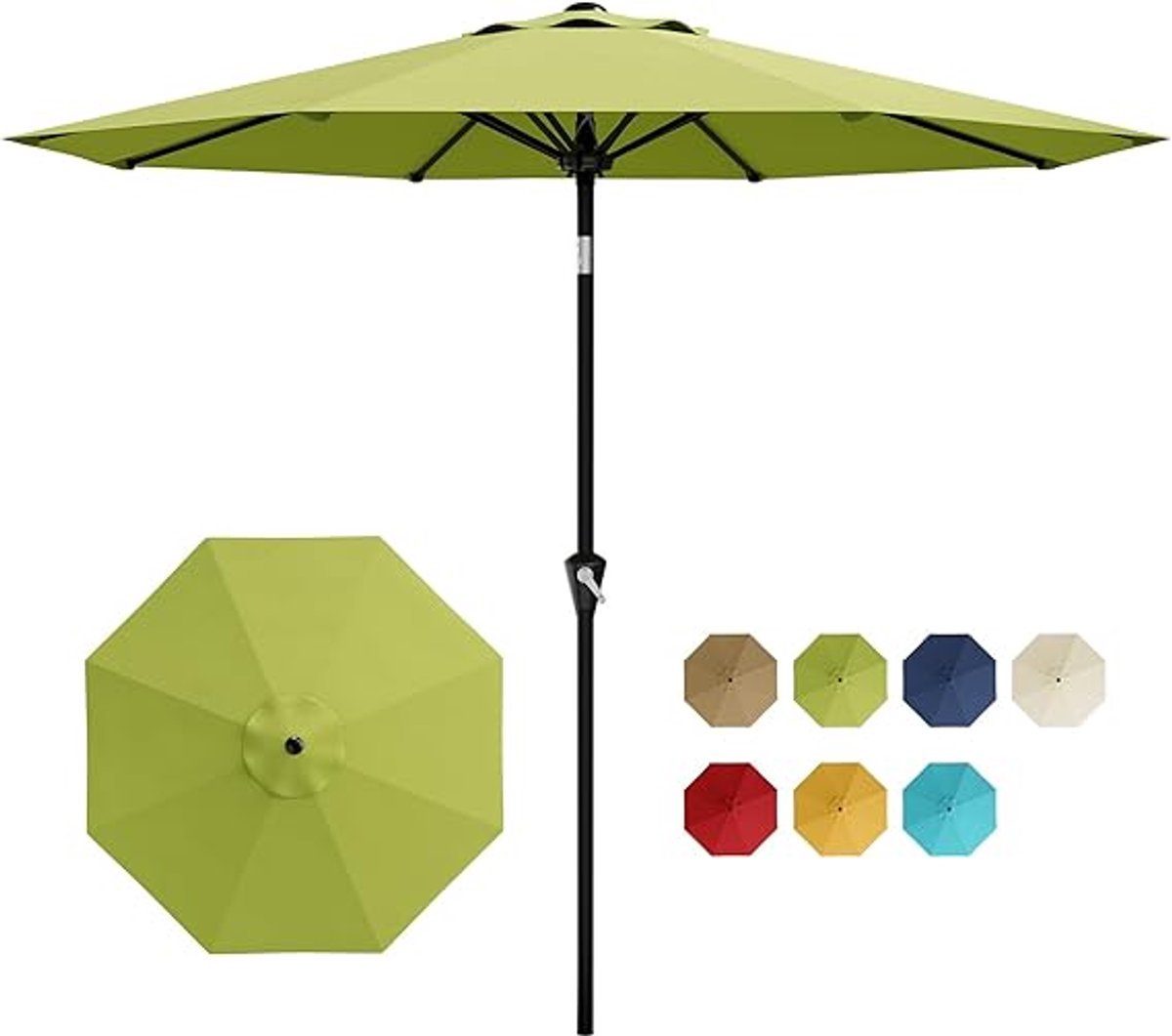 Luxe Stokparasol - Ø 300 cm (10FT) - Kantelbaar met Drukknop - Met Slinger - UV-bestendig & Waterafstotend - 8 Stevige Baleinen - Tuinparasol - groen (6950000142740)