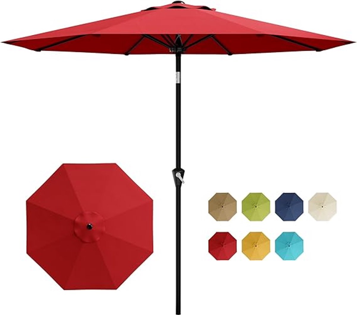 Luxe Stokparasol - Ø 300 cm (10FT) - Kantelbaar met Drukknop - Met Slinger - UV-bestendig & Waterafstotend - 8 Stevige Baleinen - Tuinparasol - rood (6950000142757)