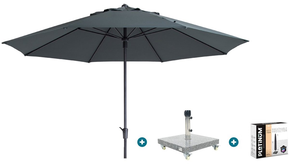 Madison Timor Luxe stokparasol Ø400 cm. - Grey met Sevilla voet en hoes (6154113688618)