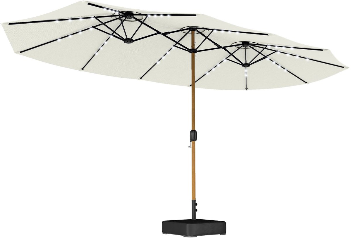 NordHaus Dubbele Parasol - Tuinparasol met LED-Verlichting - Grote Zweefparasol - 48 LED-Lampjes - 4,6 x 2,6 m Ivory (8721551783748)