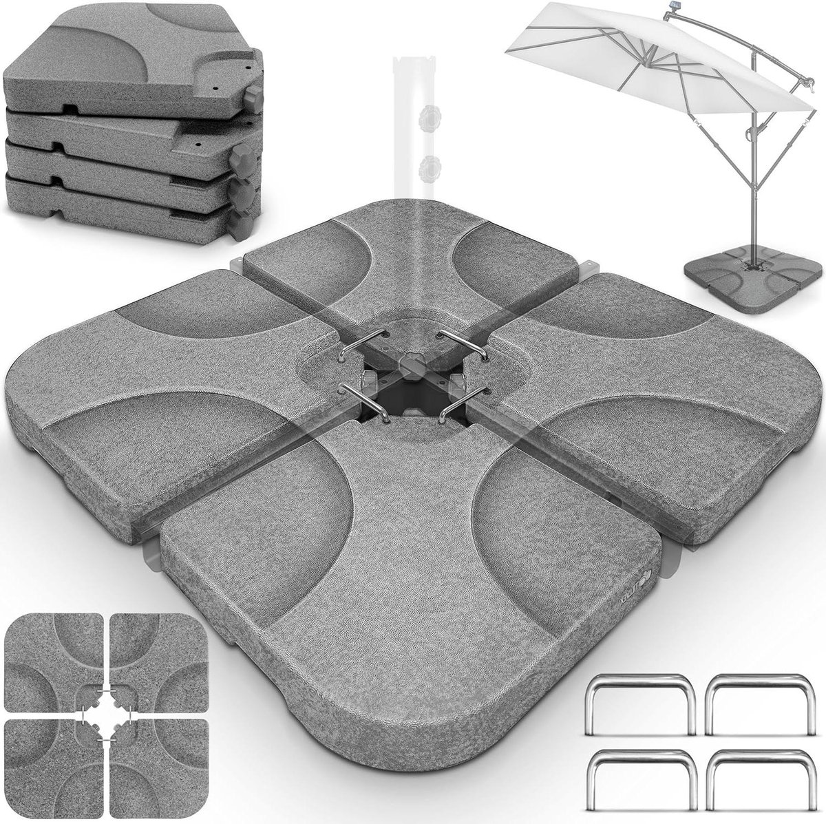 Parasolvoet Set - Parasolhouder Zweefparasol - Terras Stabiliseren - Vulbaar met Water of Zand - 60 Liter / 80 kg (9101190709214)