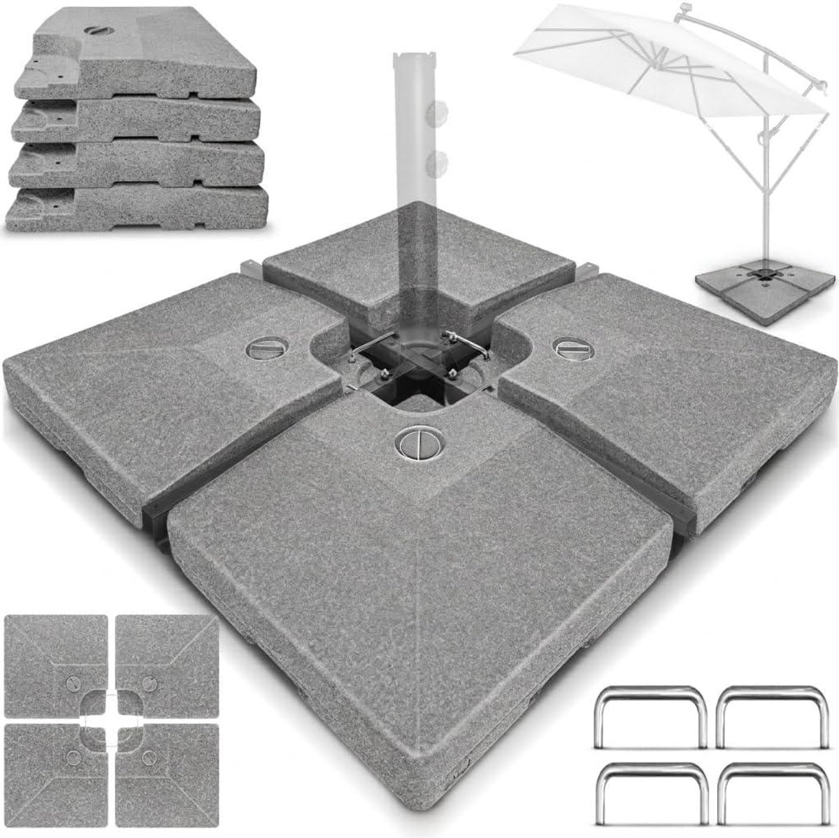 Parasolvoet Zweefparasol - Parasolhouder Voet - Parasol Stabiliseren - Vulbaar met Water of Zand - 120 kg - Antraciet (9101191651789)