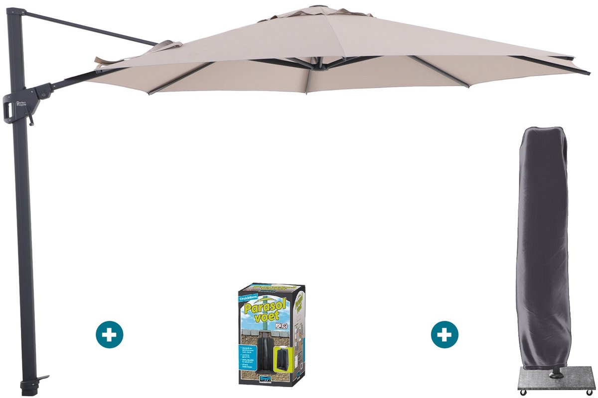 Perfect Shadow Luna ronde zweefparasol Ø350 cm. Flex+ - Antraciet/Urban Taupe met ingraafbare voet en hoes (6154127510547)