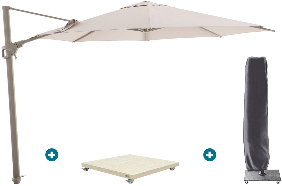Perfect Shadow Luna ronde zweefparasol Ø350 cm. Flex+ - Latte/Soft Sand met Murcia voet en hoes (6154126836808)