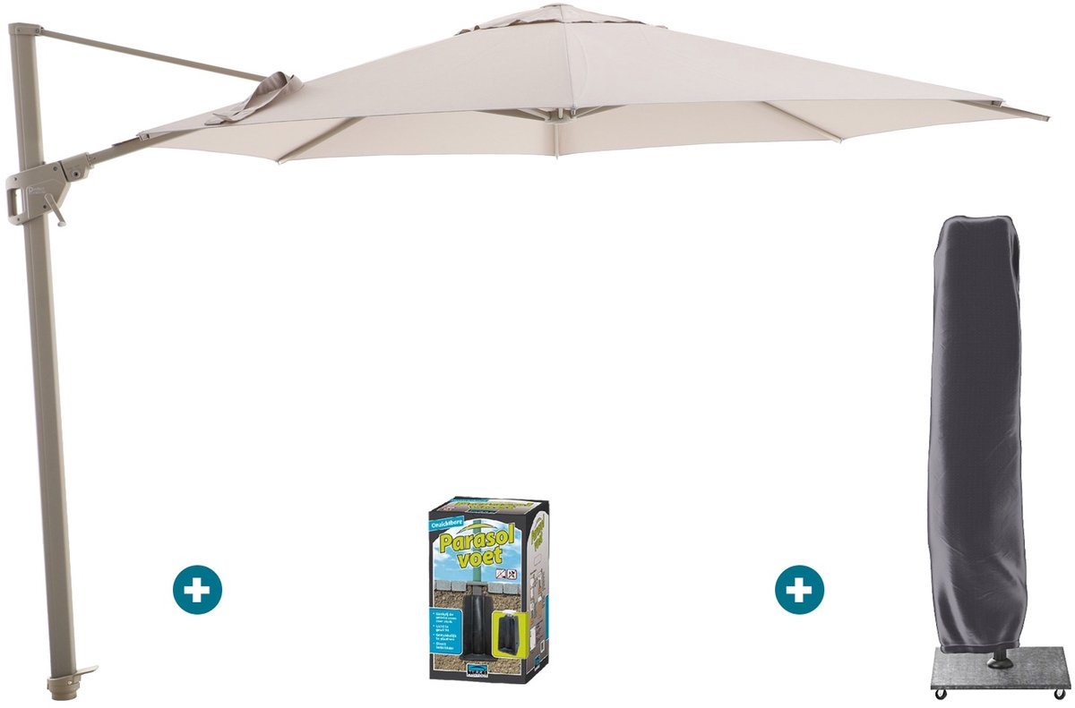 Perfect Shadow Luna ronde zweefparasol Ø350 cm. Flex+ - Latte/Soft Sand met ingraafbare voet en hoes (6154127473484)