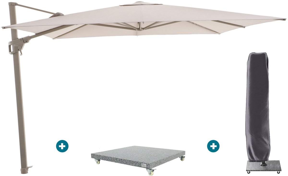 Perfect Shadow Luna zweefparasol 300x300 cm. Flex+ - Latte/Soft Sand met Valencia voet en hoes (6154126719798)