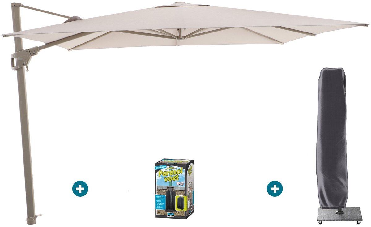Perfect Shadow Luna zweefparasol 300x300 cm. Flex+ - Latte/Soft Sand met ingraafbare voet en hoes (6154127251242)