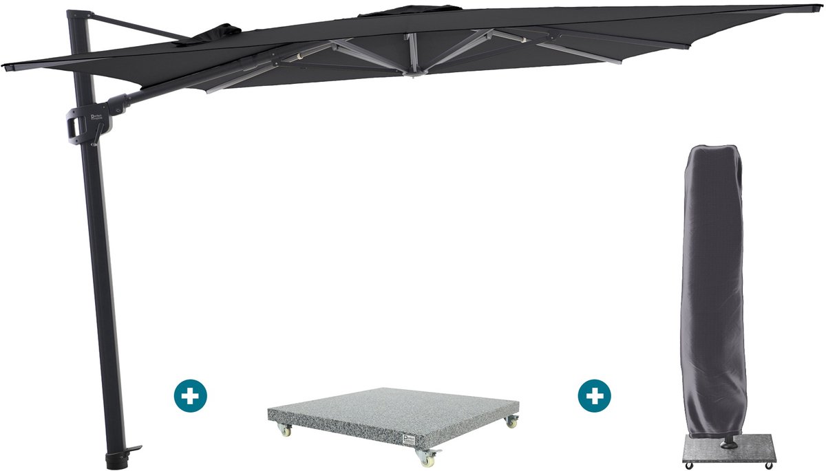 Perfect Shadow Ultra Eclips Zweefparasol - 4x3m. - Antraciet/Ash Black met Valencia voet en hoes (6154124052071)