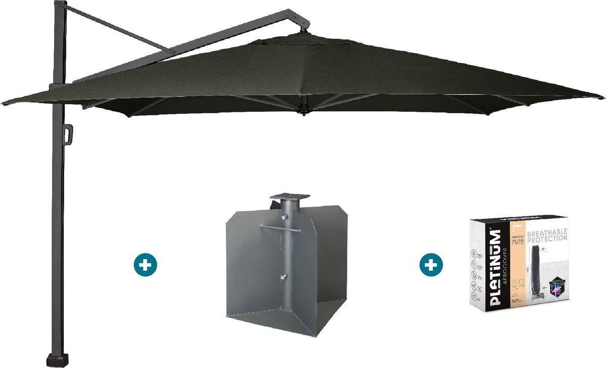 Platinum Icon T1 Zweefparasol - 4x3m. - Faded Black met ingraafvoet en hoes (6097326598537)