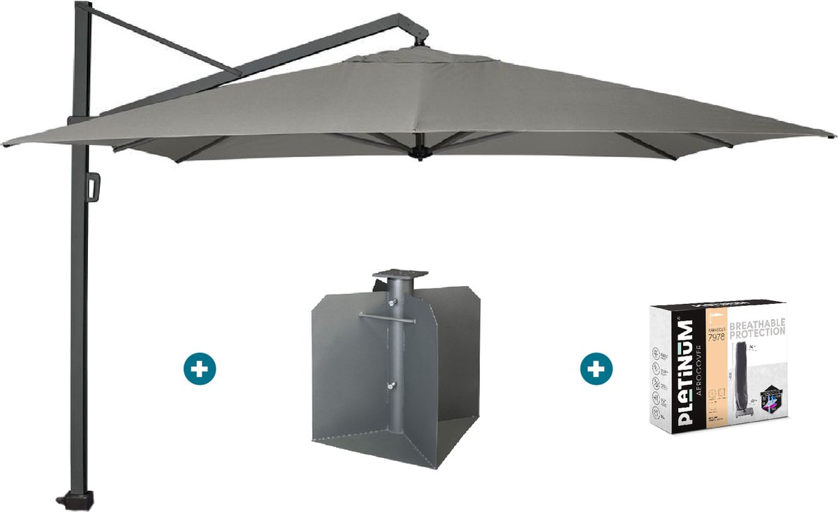 Platinum Icon T1 Zweefparasol - 4x3m. - Manhattan Grey met ingraafvoet en hoes (6097333545555)