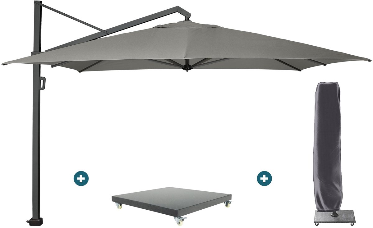 Platinum Icon T1 Zweefparasol - 4x3m. - Manhattan Grey met verzwaarde voet en hoes (6154122964925)