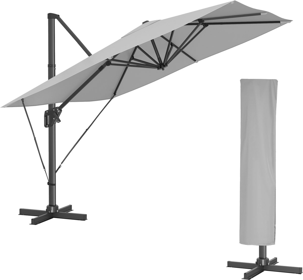 SONGMICS GPU039G02 - Zweefparasol voor Tuin - UV-bescherming UPF 50+ - 360° Draaibaar & Kantelbaar - Inclusief Standaard (0194343646442)