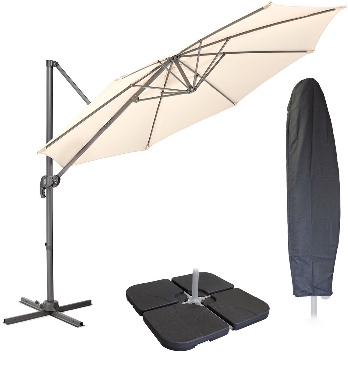 SVITA Zweefparasol 3m met beschermhoes - Parasolstandaard opvulbaar 4-delig Kantelparasol Zwenkparasol Beige (4250815325454)