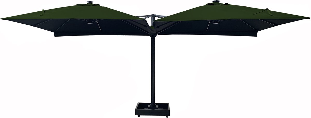 Vierdubbele zweefparasol - Horecaparasol - 4 doeken van 3x3 m - Donkergroen (8720648747670)