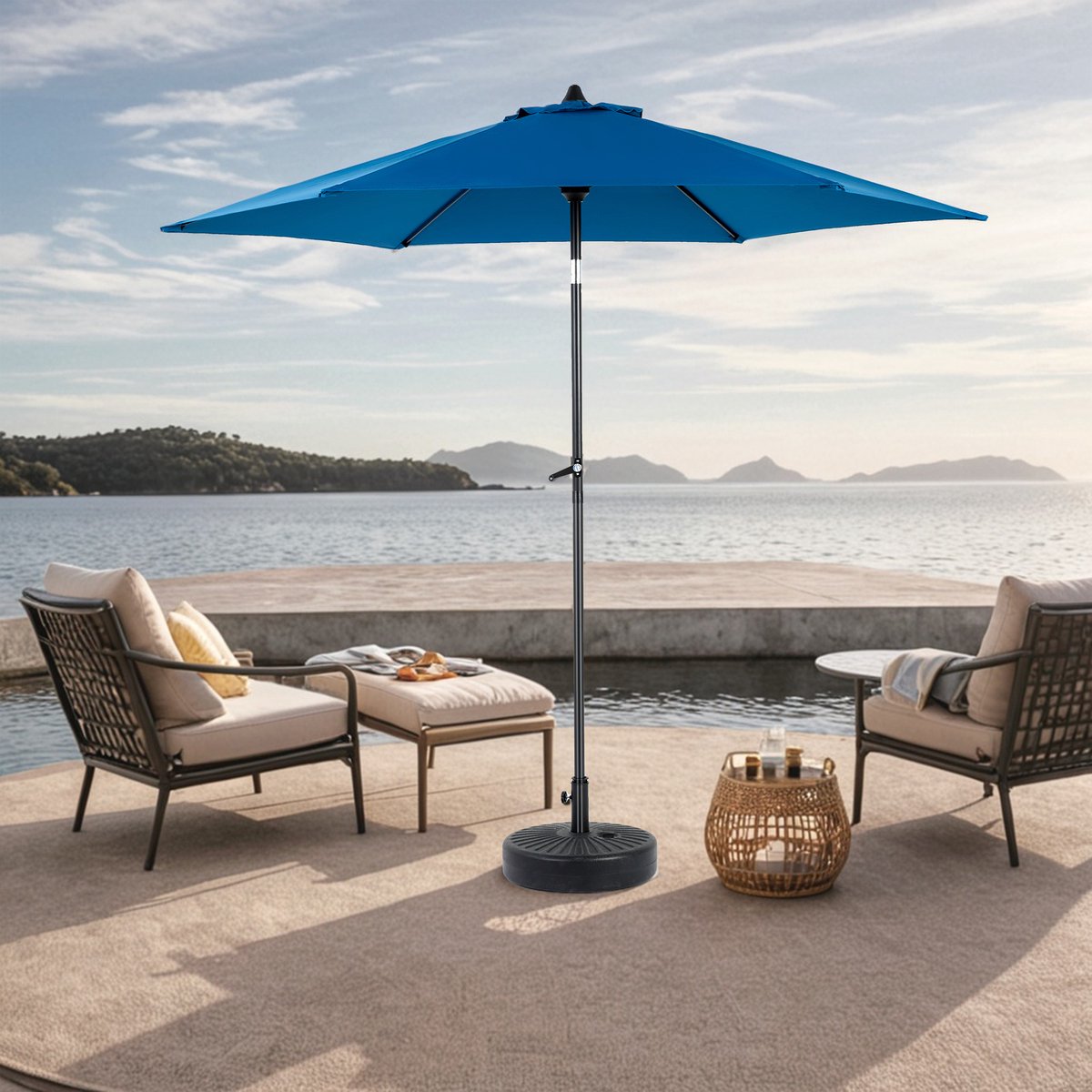Wishdor Stokparasol met Slinger - Kantelbaar - UV Bestendig Doek - Donkerblauw - 264x250 cm (4070904098775)