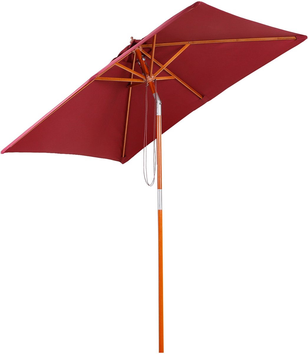 Zweefparasol - 200 x 150 x 230 cm - 3-Standen Verstelbaar - Tuin En Terras - Dennenhout - Wijnrood (8901738819112)
