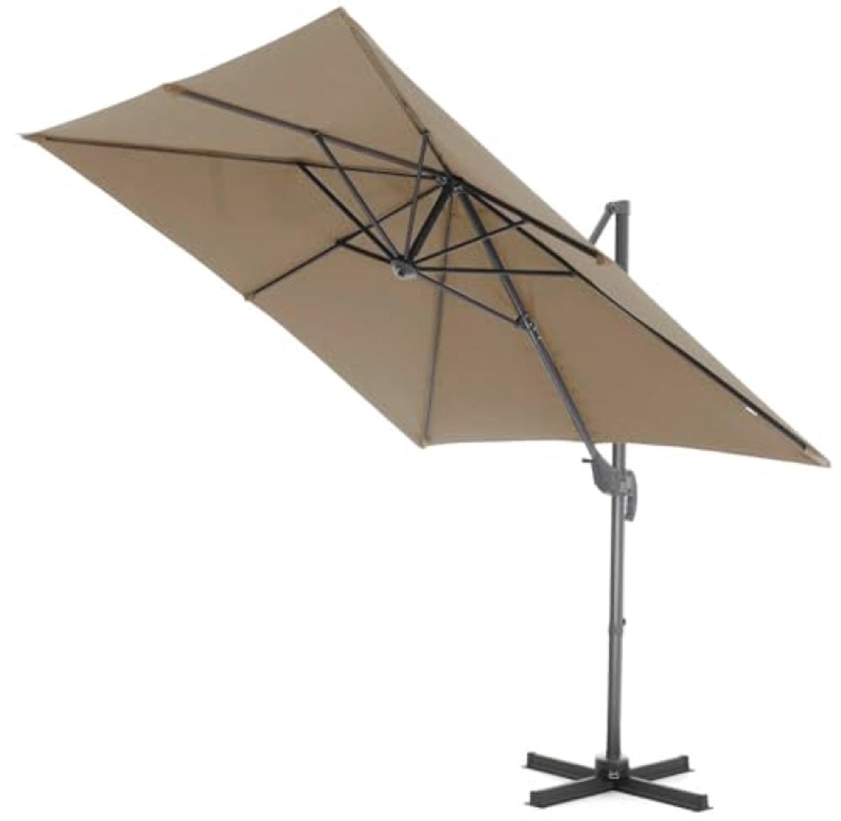 Zweefparasol 250x250 cm - Kantelbaar en 360° Draaibaar - Taupe - Inclusief Schuifzwengel (8785365122780)