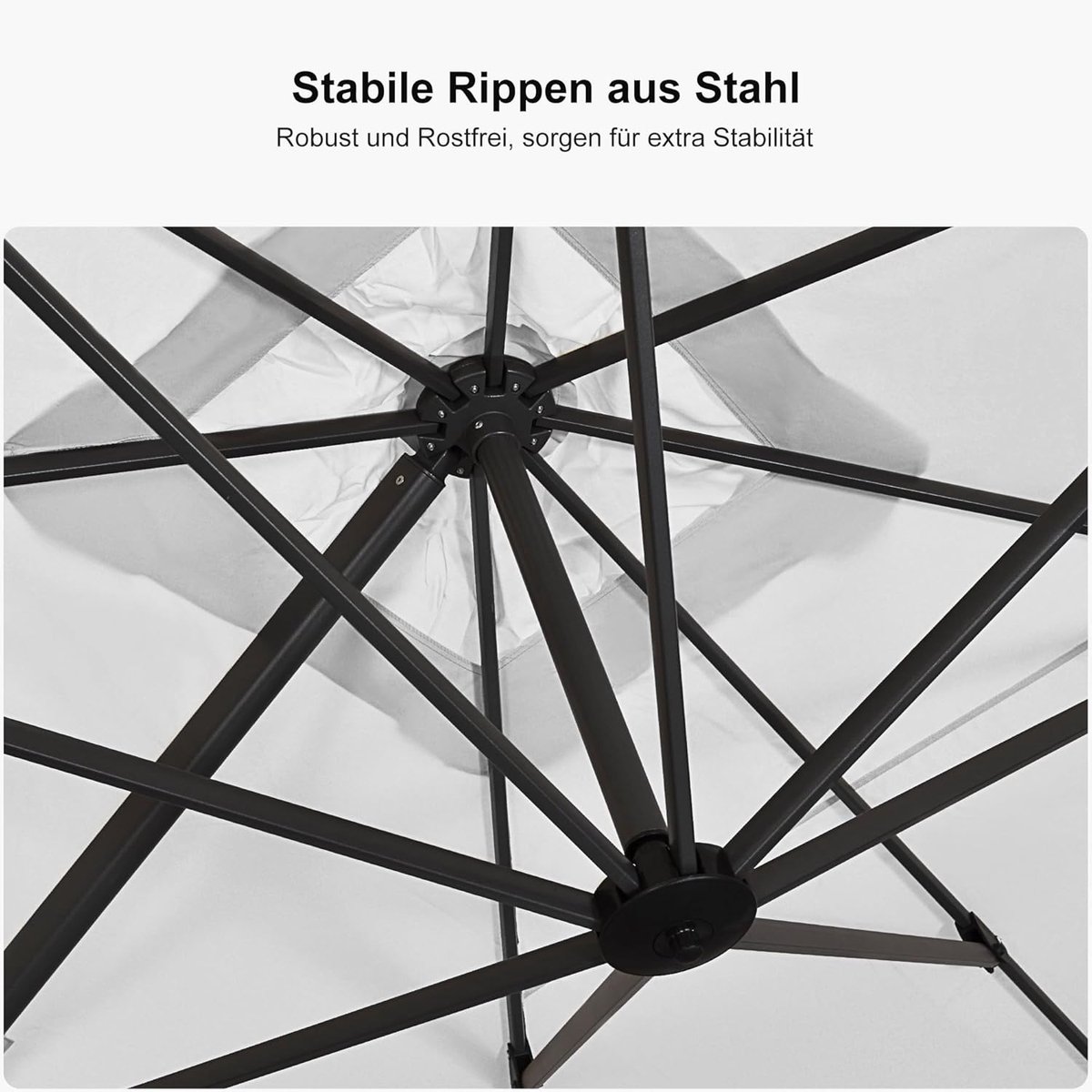 Zweefparasol 300x300 cm Aluminium Wit - Grote Vierkante Parasol met 360° Rotatie, UV50+ Zonwering, Zwengel Bediening & Stabiele Parasolstandaard - Tuin Parasol Luxe Outdoor Schaduwoplossing - Faisal (9507925191536)