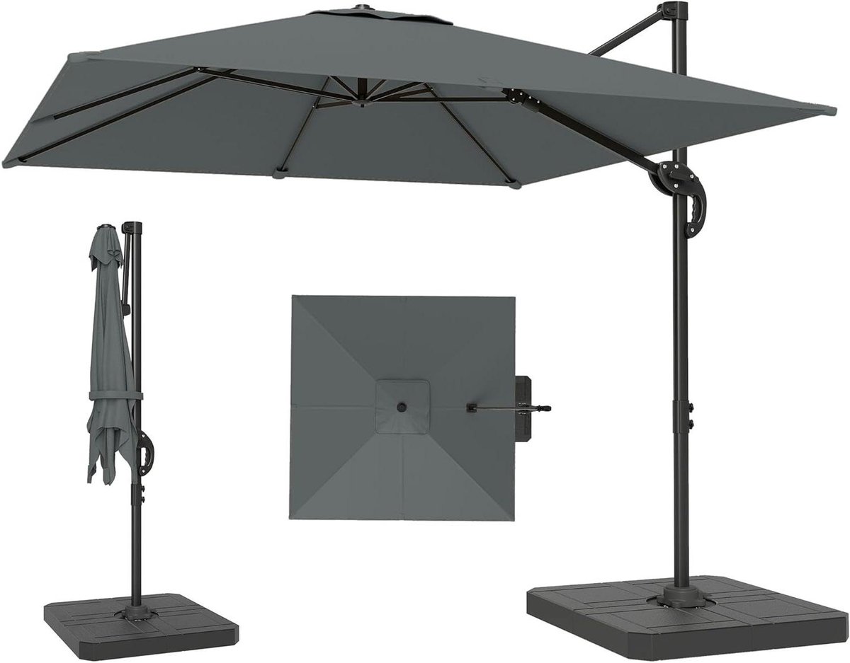 Zweefparasol - Draaibare parasol - Terras beschermen - 360 graden draaibaar - Ø244cm - Donkergrijs (9101200534072)