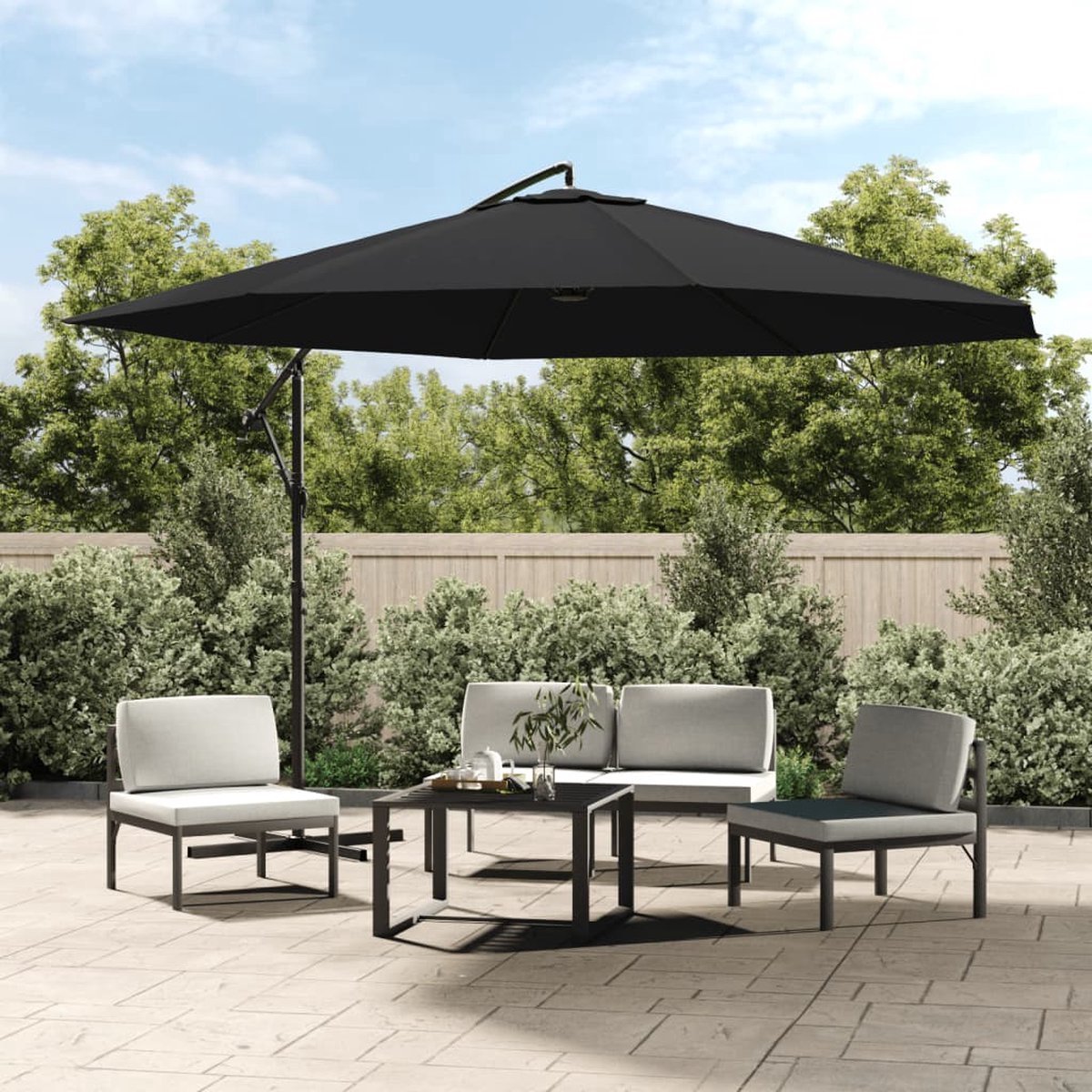 vidaXL Zweefparasol - Zweefparasols - Tuinparasol - Balkon Parasol - Zweefparasol met aluminium paal 350 cm zwart (8721031269984)