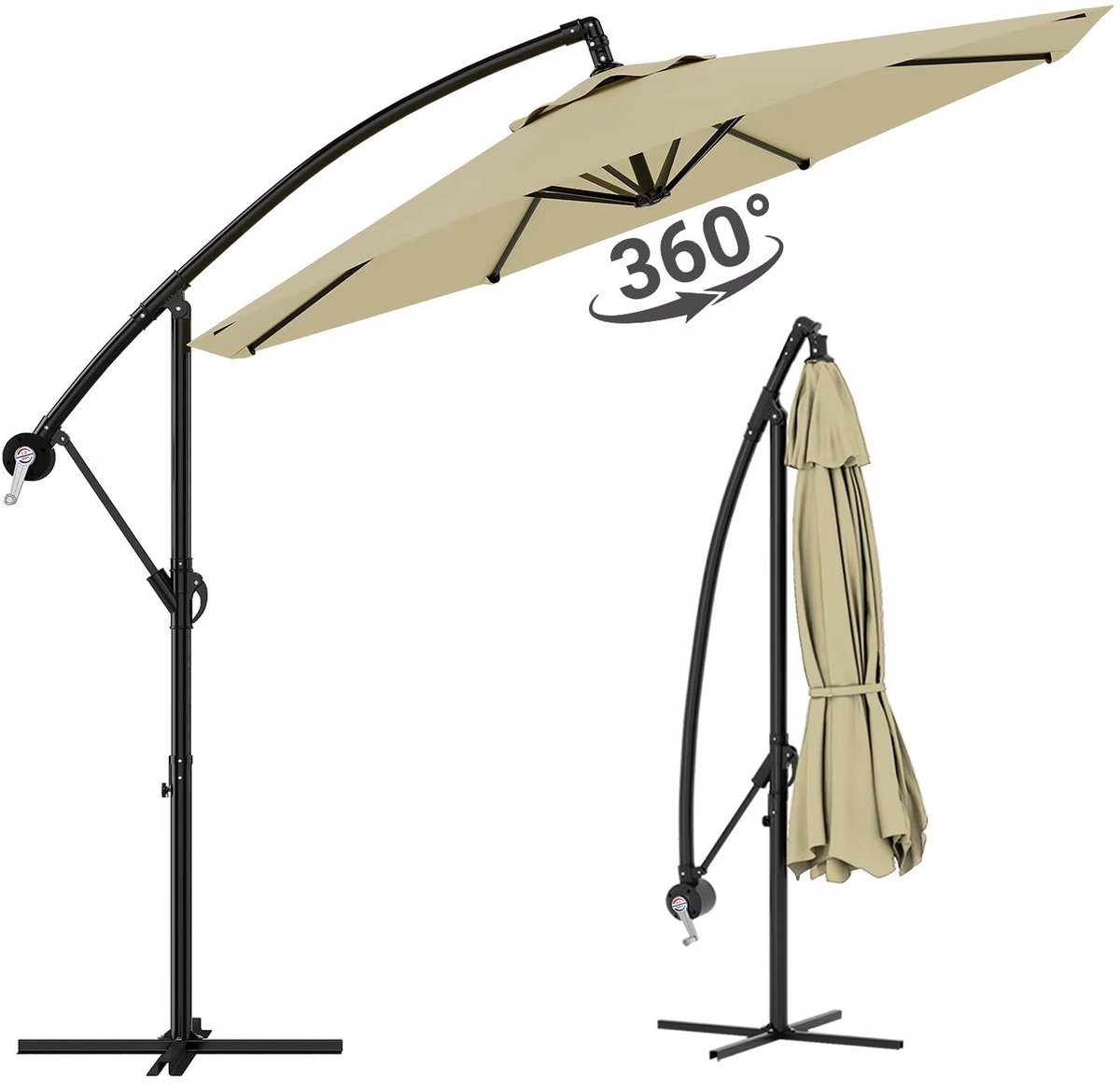 360° Draaibare Zweefparasol met Kruisvoet - Kantelbare Tuinparasol met UV-Bescherming - Inclusief Beschermhoes - Verstelbare Opvouwbare Parasol voor Tuin, Terras & Zwembad (8785368877670)