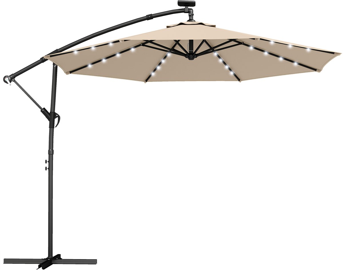 4goodz Zweefparasol met LED zonne-energie Verlichting ca. 300 cm met Voet en Beschermhoes - Beige (6013921892856)