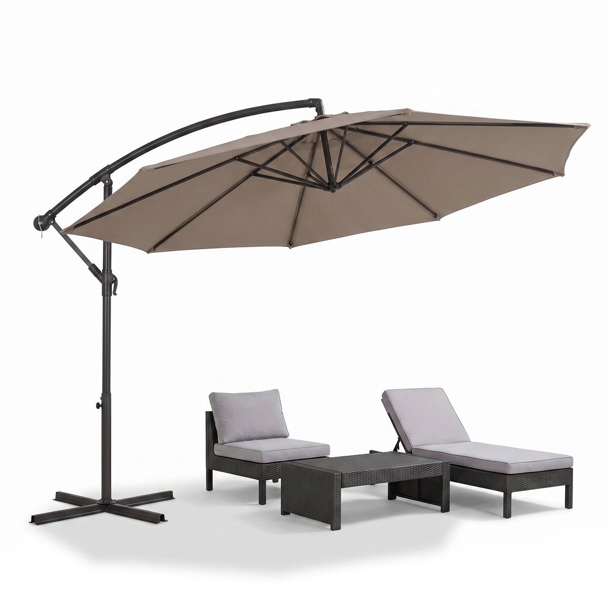 Cheqo® Zweefparasol - Zweef Parasol Kantelbaar - 360 Graden Draaibaar - Stalen Frame - Hangparasol met Voet - Inclusief Beschermhoes - Terrasparasol voor Tuin, Terras en Balkon - Tuinparasol - Zonneparasol (8721458022476)