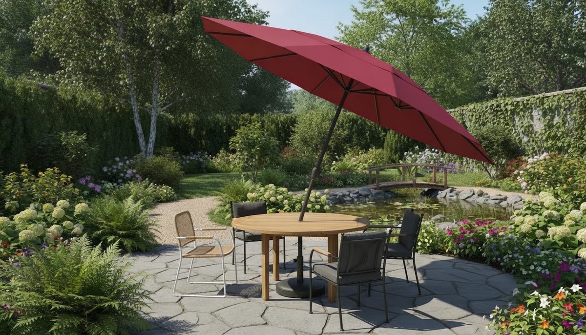 Dubbele zweefparasol Depauwonen 460 x 270 cm - Wijnrood - Extra grote terrasparasol met UV-bescherming UPF 50+, crank zwengel, robuust metalen frame, waterafstotend polyester, ideaal voor tuin, balkon, outdoor evenementen en cafés (9505555799368)