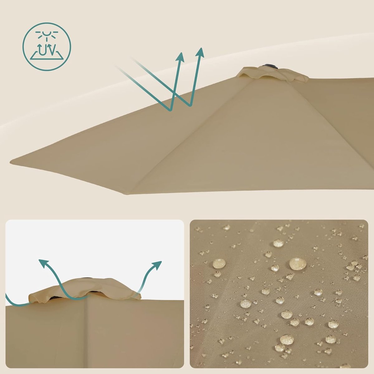 Dubbele zweefparasol Depauwonen 460 x 270 cm - extra grote ronde terrasparasol met UV-bescherming UPF 50+, waterafstotend polyester, metalen frame, kruklift & kantelbaar, taupe - ideaal voor tuin, balkon, lounge, outdoor evenementen (9501414793850)