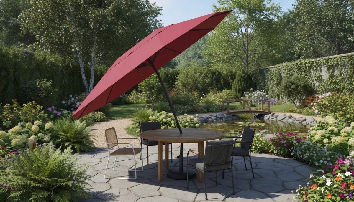 Dubbele zweefparasol Depauwonen Wijnrood 460x270 cm - Extra grote terrasparasol met UV-bescherming UPF 50+, robuust metalen frame, crank bediening, ideaal voor tuin, balkon, outdoor evenementen en cafés - waterafstotend & kleurecht (9501839131244)