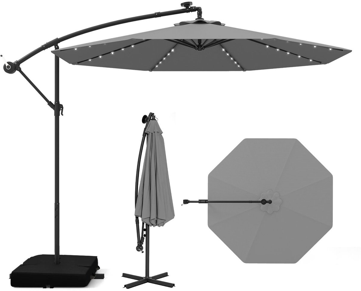 Grijs Parasol - Waterdicht & UV-beschermend - Kantelbaar & Verstelbaar - Luxe Zweefparasol voor Tuin - Balkon of Terras - Weerbestendig (8721564005936)