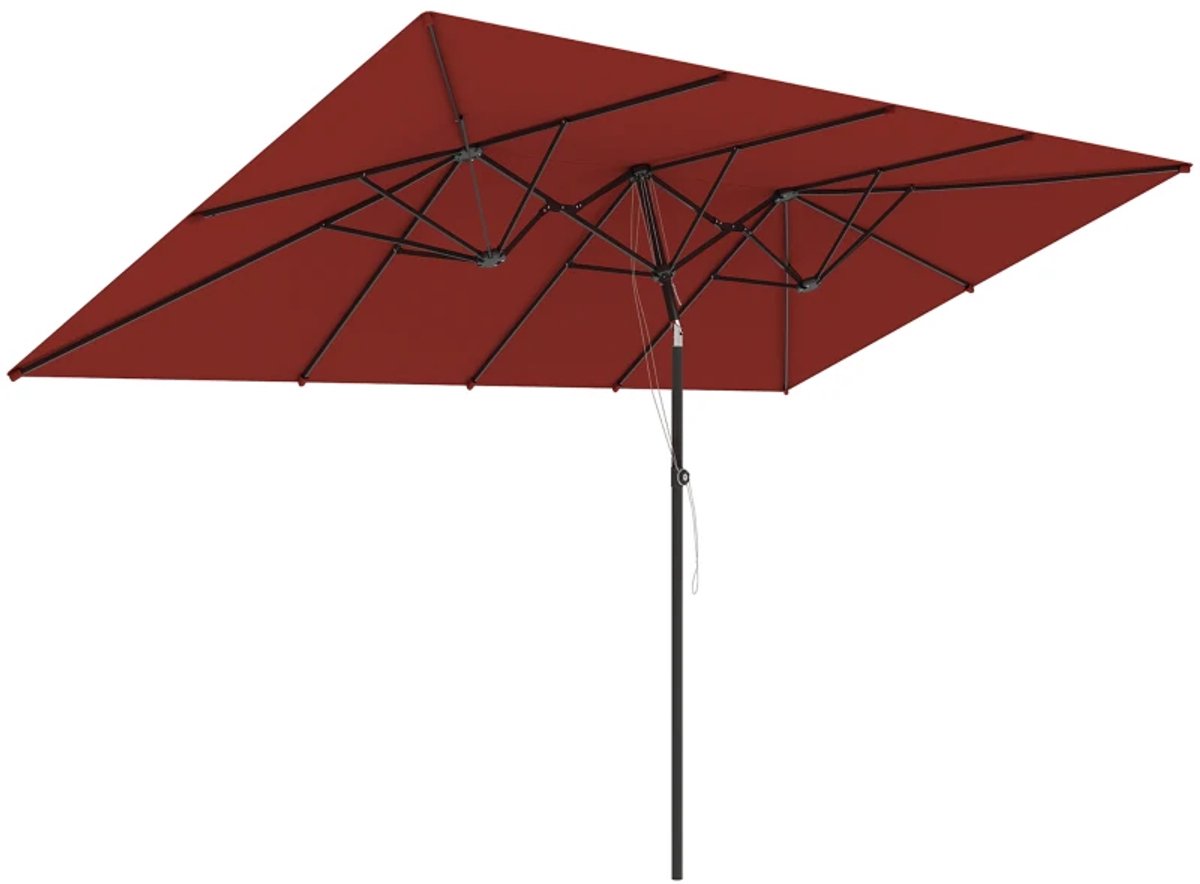 Grote Dubbele Parasol - Tuinparasol - Stokparasol - 150 x 295 cm - Strandparasol - UV-Bestendig - Kantelbaar & in Hoogte Verstelbaar - Strand, Balkon, Terras & Tuin - Wijnrood (8721317524080)