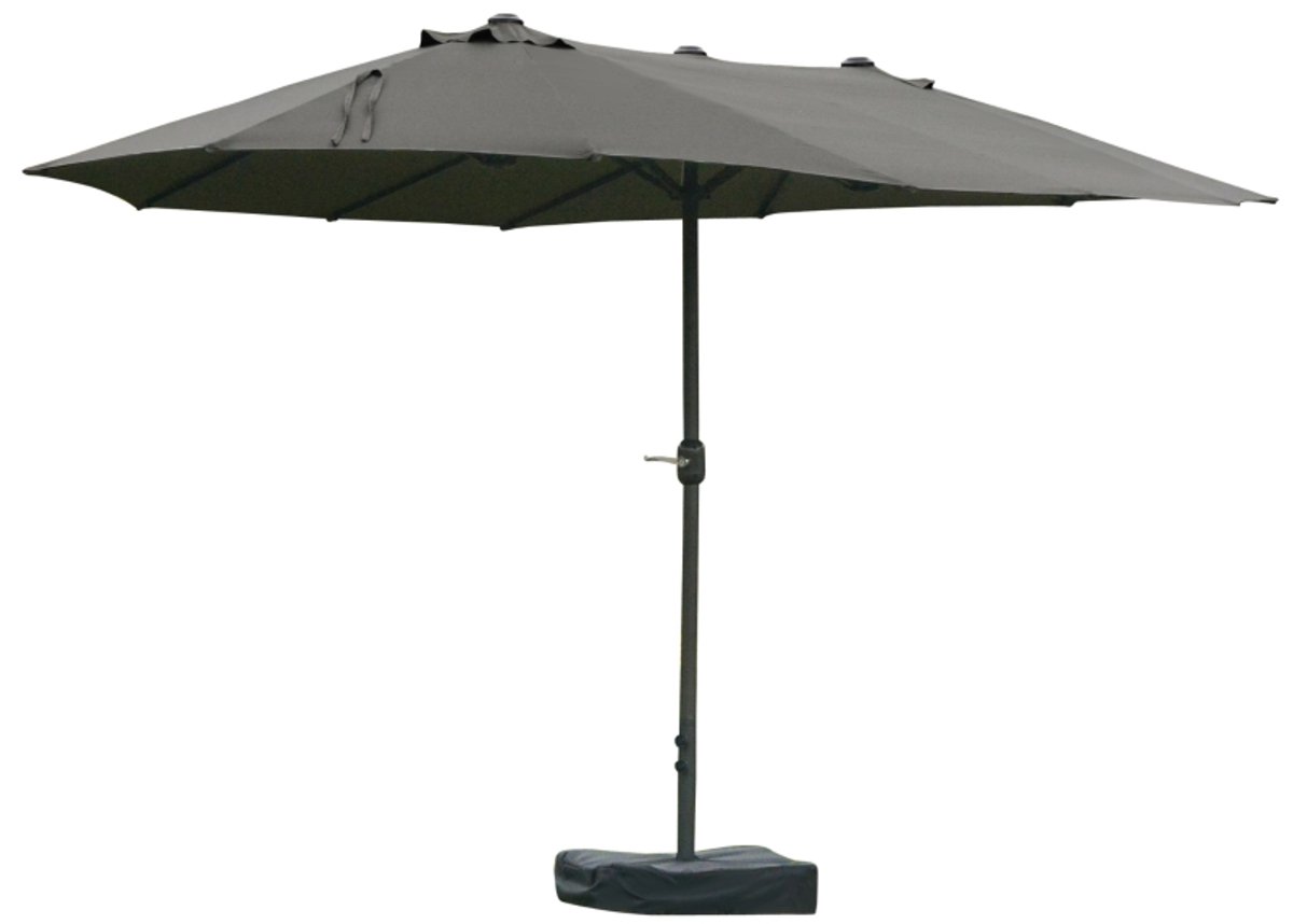 Grote Dubbele Parasol - Tuinparasol met Parasolvoet & Handslinger - Stokparasol - 460 x 270 cm - Strandparasol - Marktparasol - UV-Bestendig - Kantelbaar & Verstelbaar - Strand, Balkon, Terras & Tuin - Donkergrijs (8721317524103)