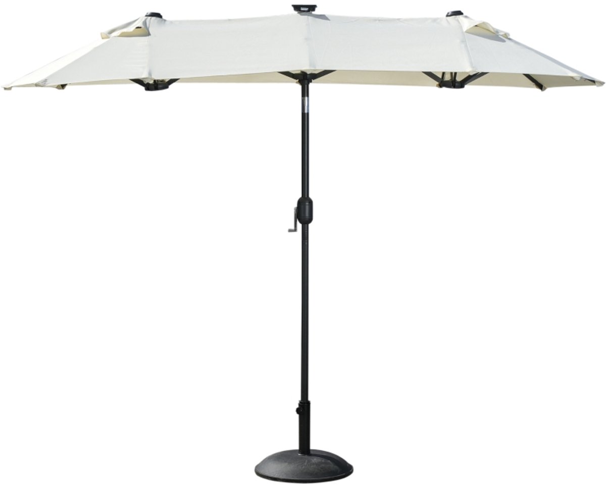 Grote Dubbele Parasol - Tuinparasol met Zonnepaneel & 35 LED's - Stokparasol - 292 x 150 cm - Strandparasol - UV-Bestendig - Kantelbaar & Verstelbaar - Strand, Balkon, Terras & Tuin - Beige (8721317524097)