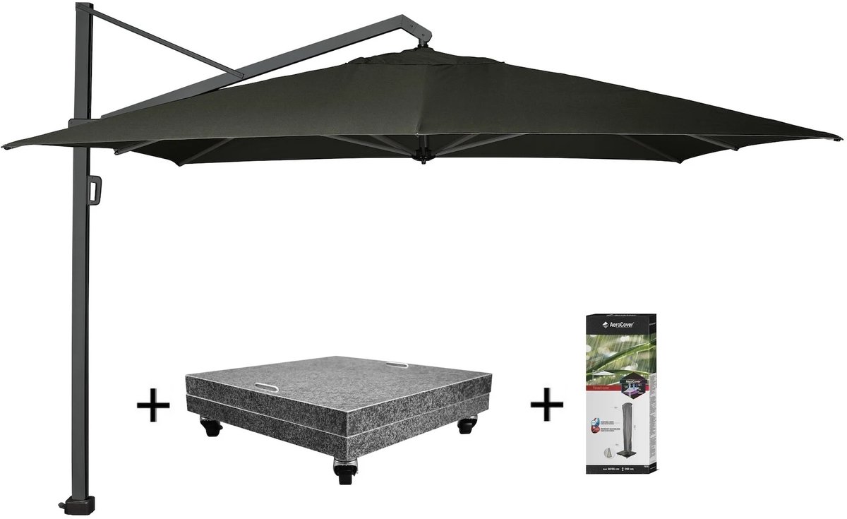 Icon premium zweefparasol 400x300 cm faded black met 150 KG voet en hoes (8720848329898)