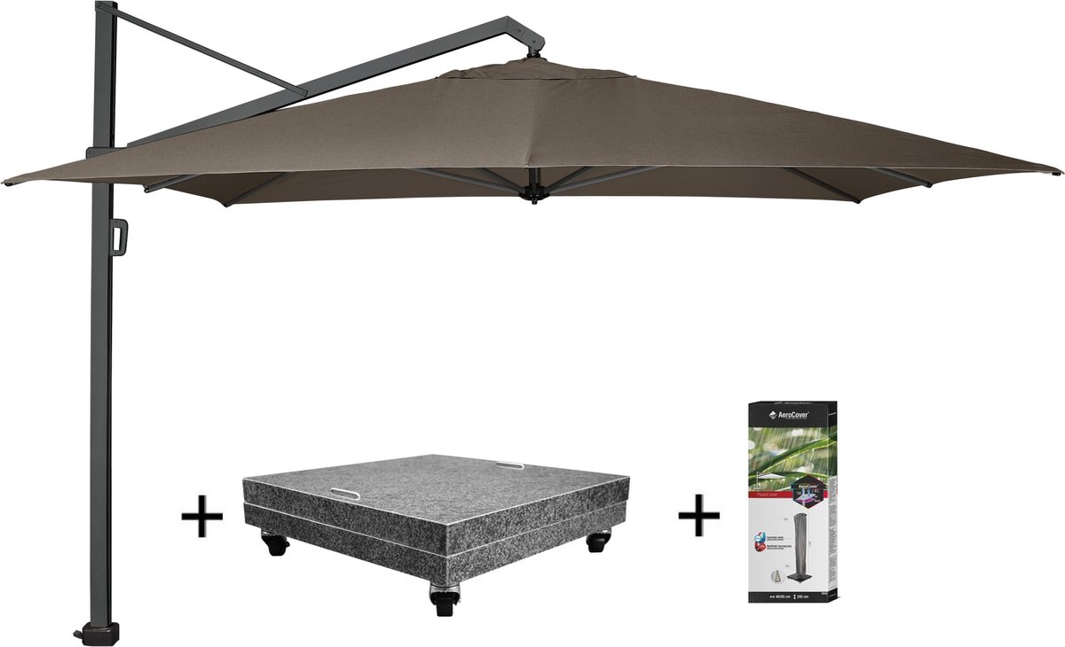 Icon premium zweefparasol 400x300 cm havanna met 150 KG voet en hoes (8720848329867)