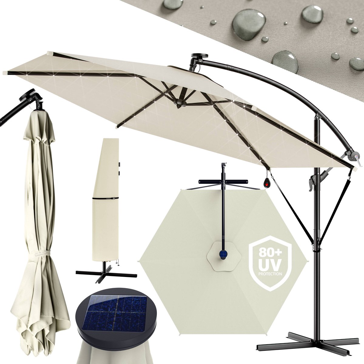 Kingsleeve Zweefparasol - Parasolvoet LED-verlichting 300cm - Beige (4250525364545)