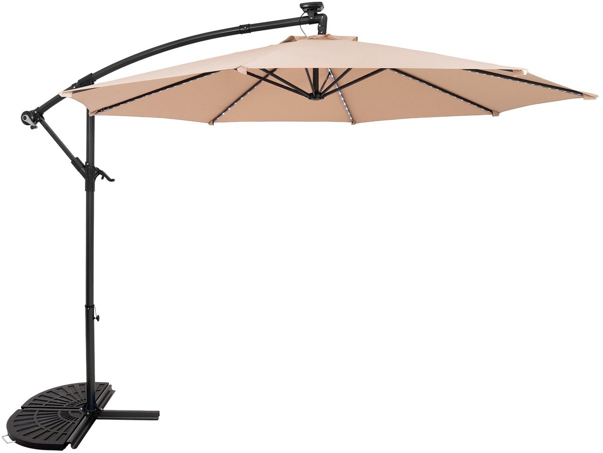 LED Zweefparasol 3 m & Halfrond Parasolvoet - beige - parasol met verlichting (5056806874340)