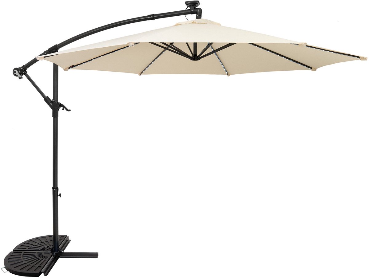 LED Zweefparasol 3 m & Halfrond Parasolvoet - crème - parasol met verlichting (5056806874357)