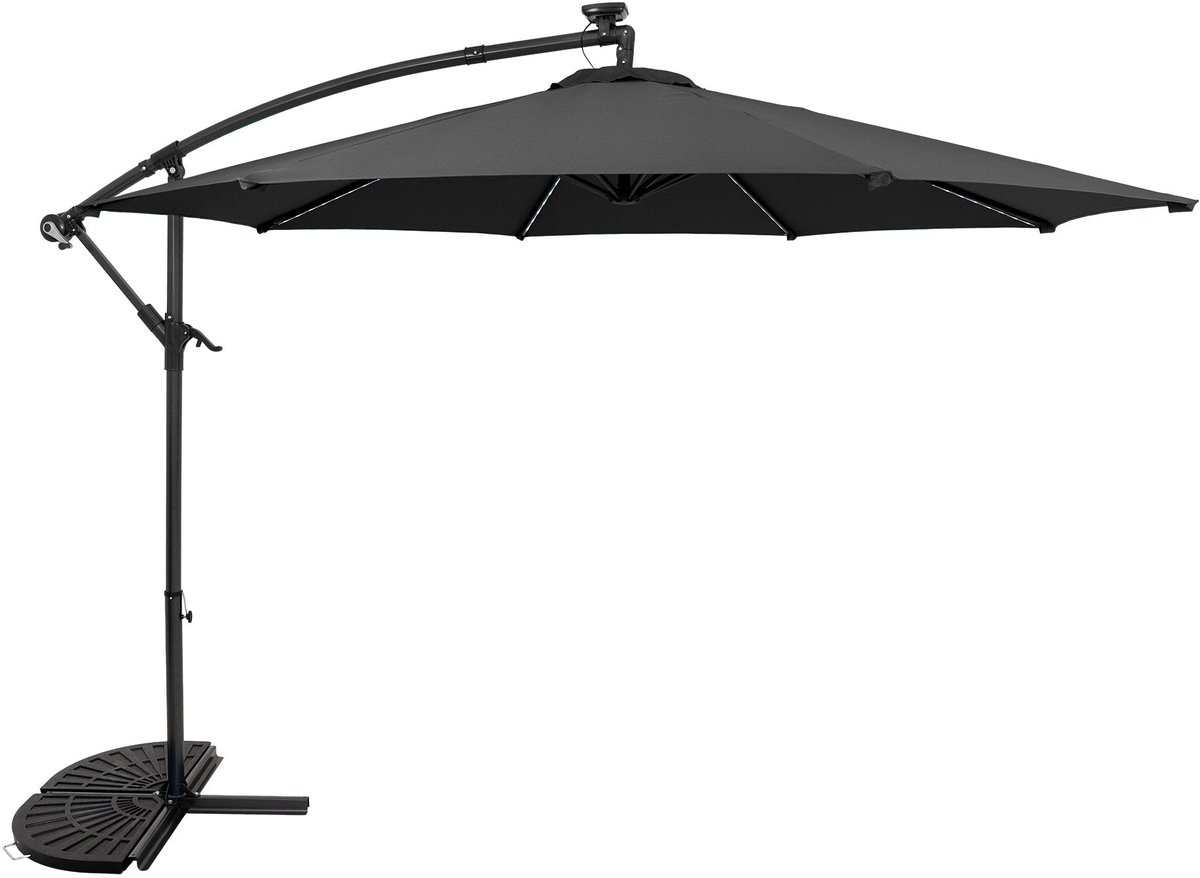 LED Zweefparasol 3 m & Halfrond Parasolvoet - grijs - parasol met verlichting (5056806874364)