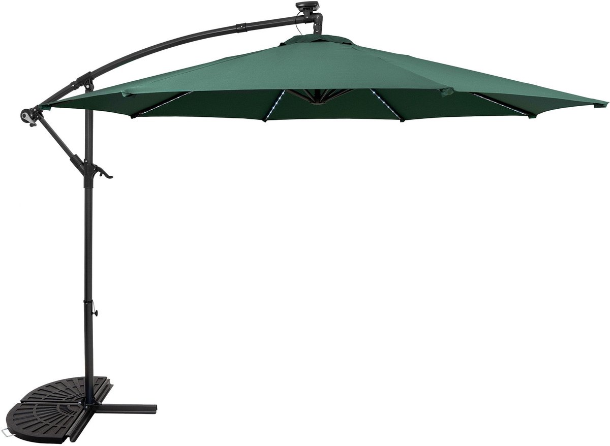 LED Zweefparasol 3 m & Halfrond Parasolvoet - groen - parasol met verlichting (5056806874371)
