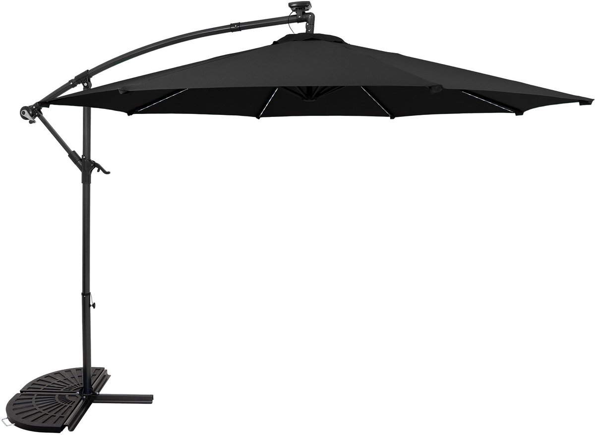 LED Zweefparasol 3 m & Halfrond Parasolvoet - zwart - parasol met verlichting (5056806874333)
