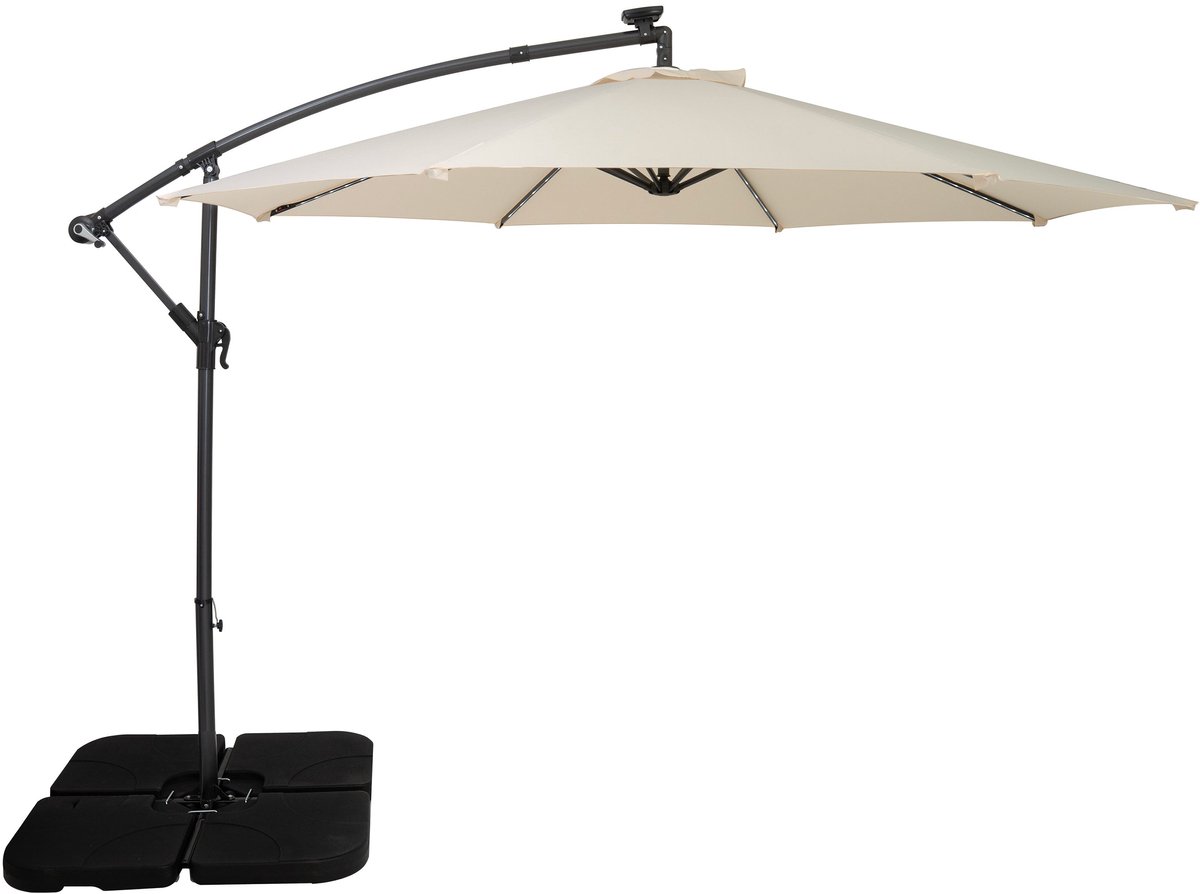 LED Zweefparasol 3 m & Vierkante Parasolvoet - crème - parasol met verlichting (5056806874258)