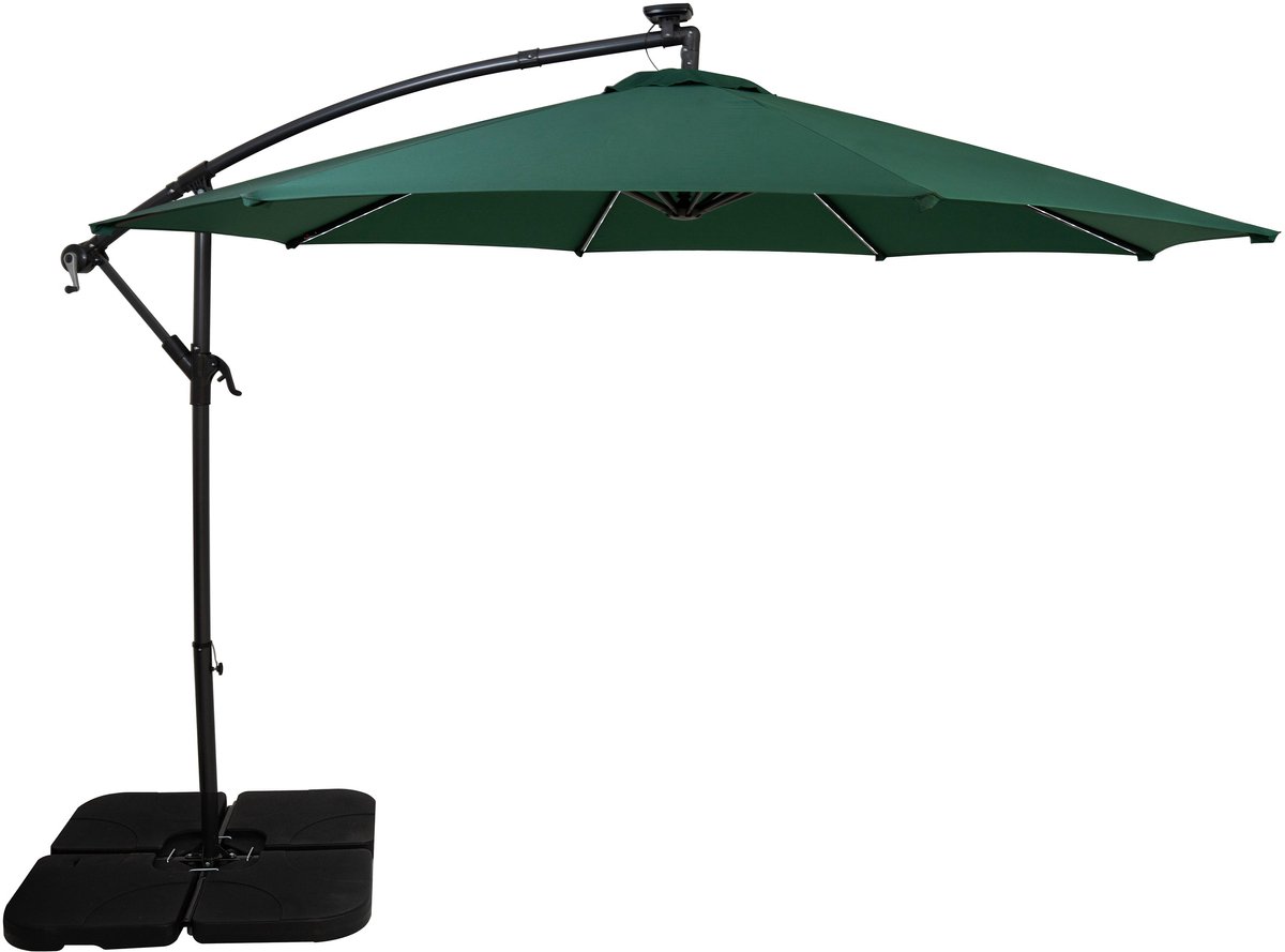 LED Zweefparasol 3 m & Vierkante Parasolvoet - groen - parasol met verlichting (5056806874272)
