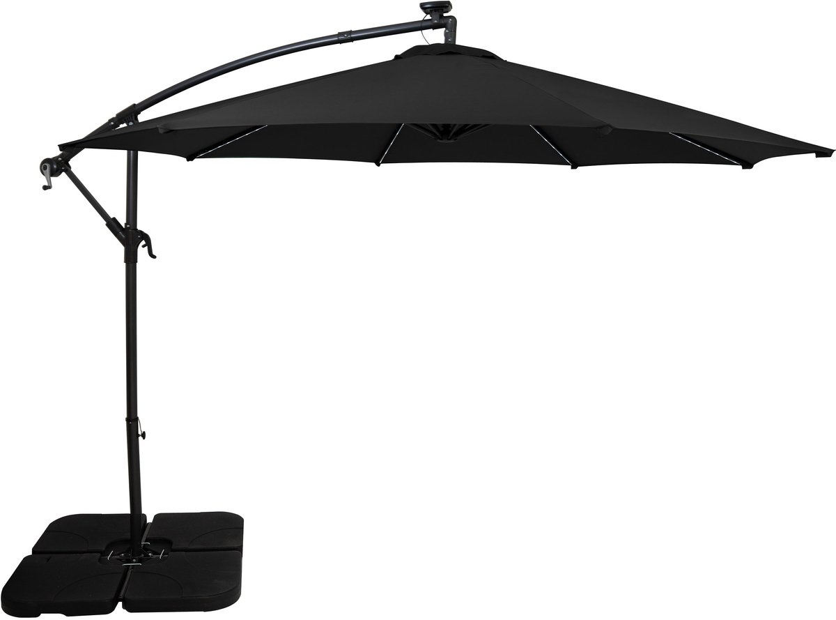 LED Zweefparasol 3 m & Vierkante Parasolvoet - zwart - parasol met verlichting (5056806874234)