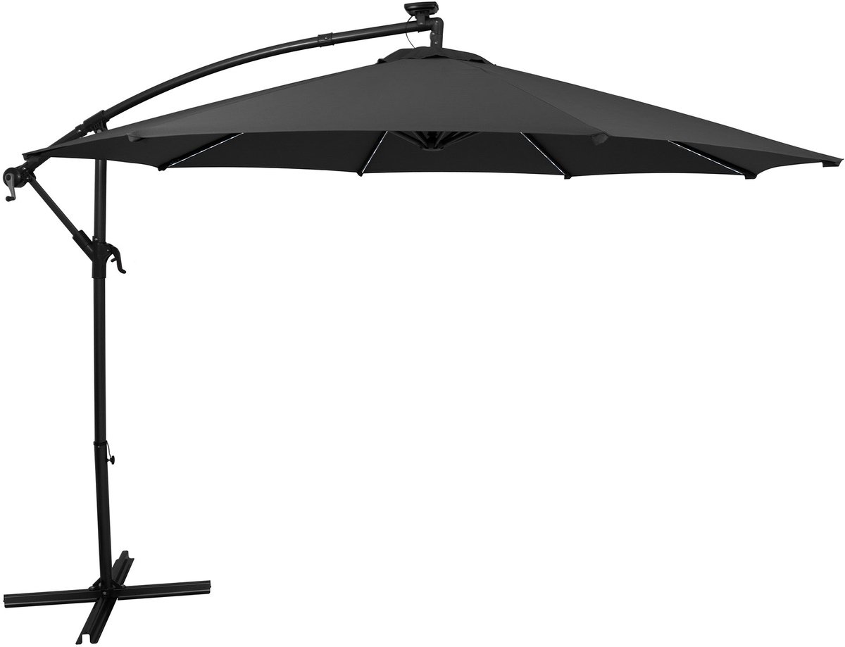 LED Zweefparasol 3 m - grijs - hangparasol met verlichting voor tuin en terras (5056806831176)