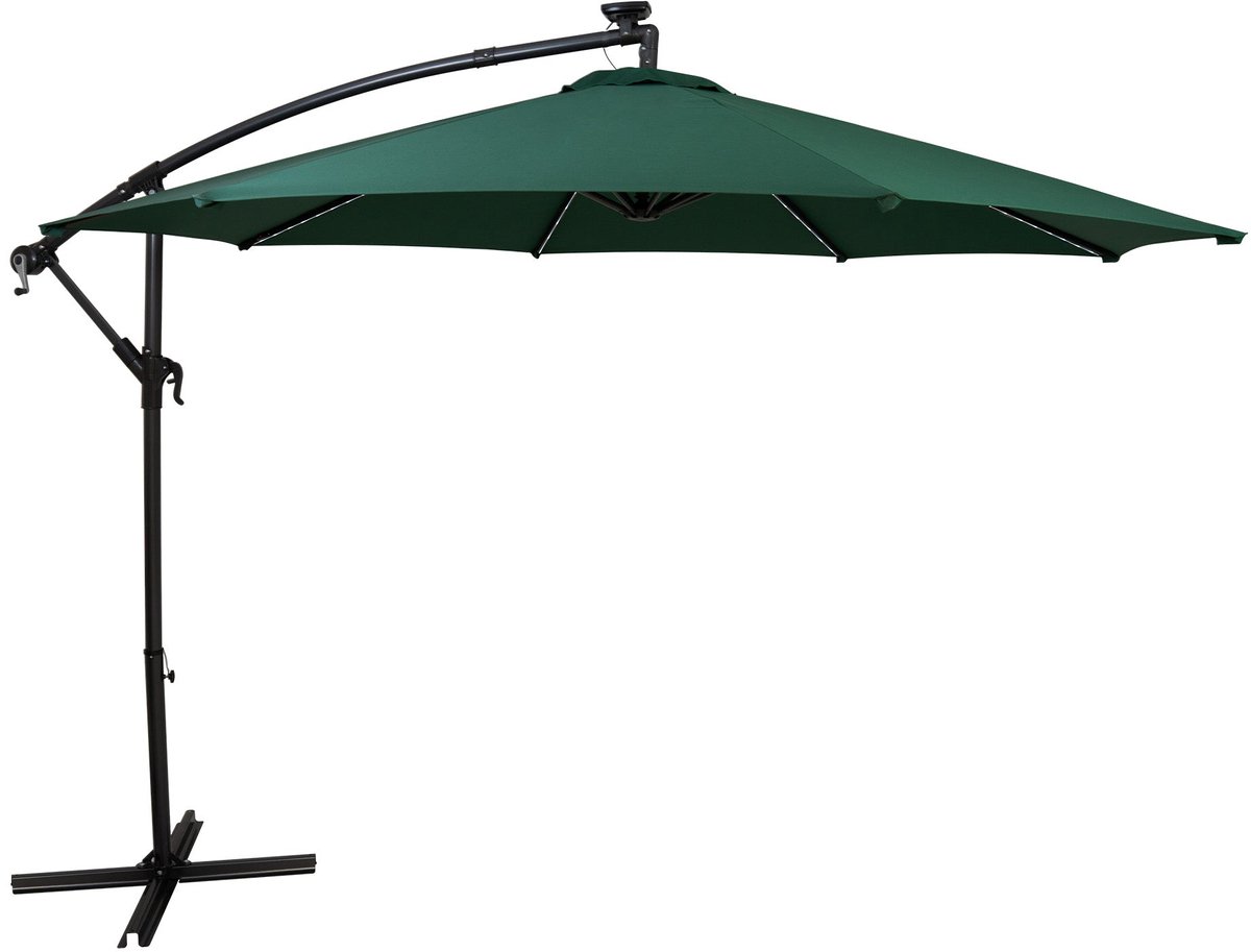 LED Zweefparasol 3 m - groen - hangparasol met verlichting voor tuin en terras (5056806831183)