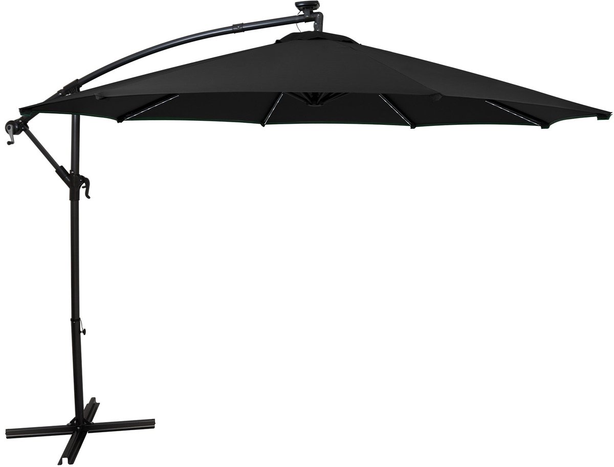 LED Zweefparasol 3 m - zwart - hangparasol met verlichting voor tuin en terras (5056806831145)