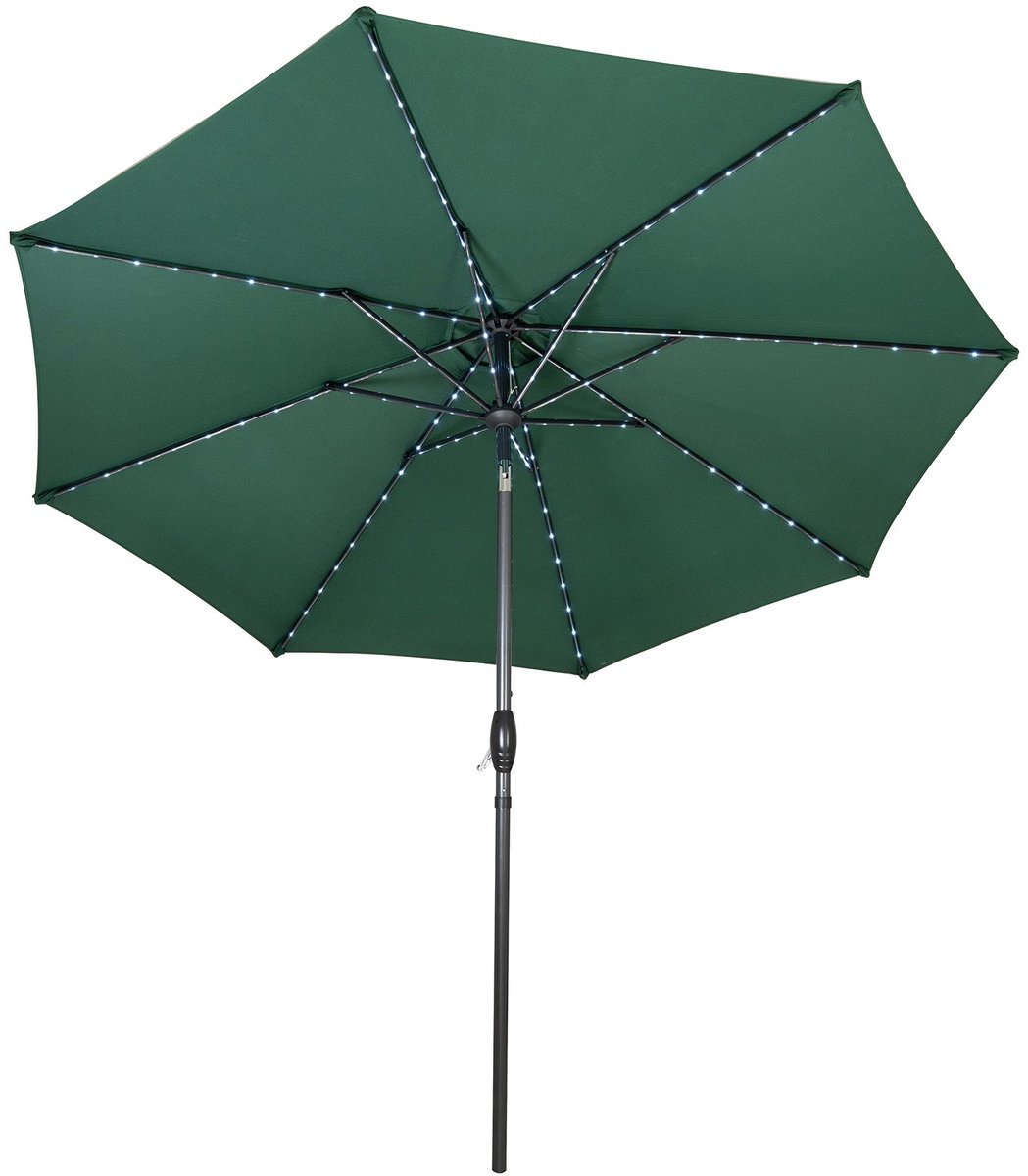 LED kantelbare stokparasol - 2.7 m - groen - verlichting op zonne-energie (5056806831084)